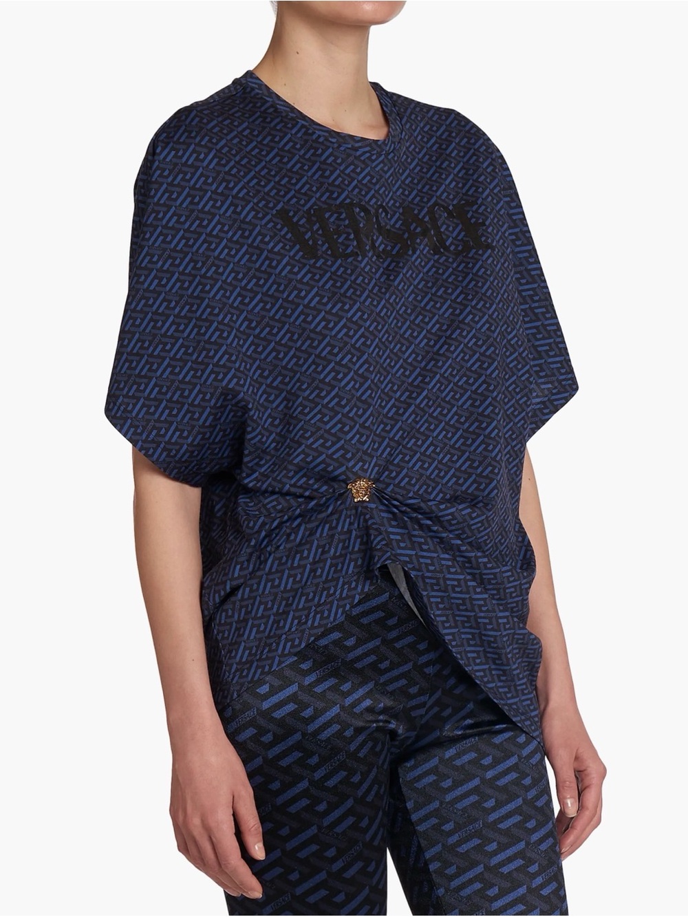 Versace Navy Blue and Black Logo Short Sleeve Top - Picture 4 of 8